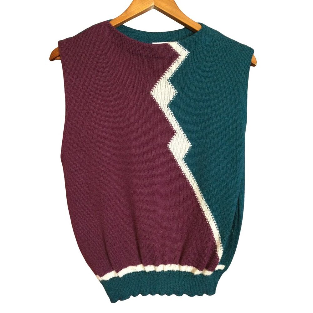 Vintage Devon Sleeveless Sweater Womens Size L Color Block Lightening Bolt
